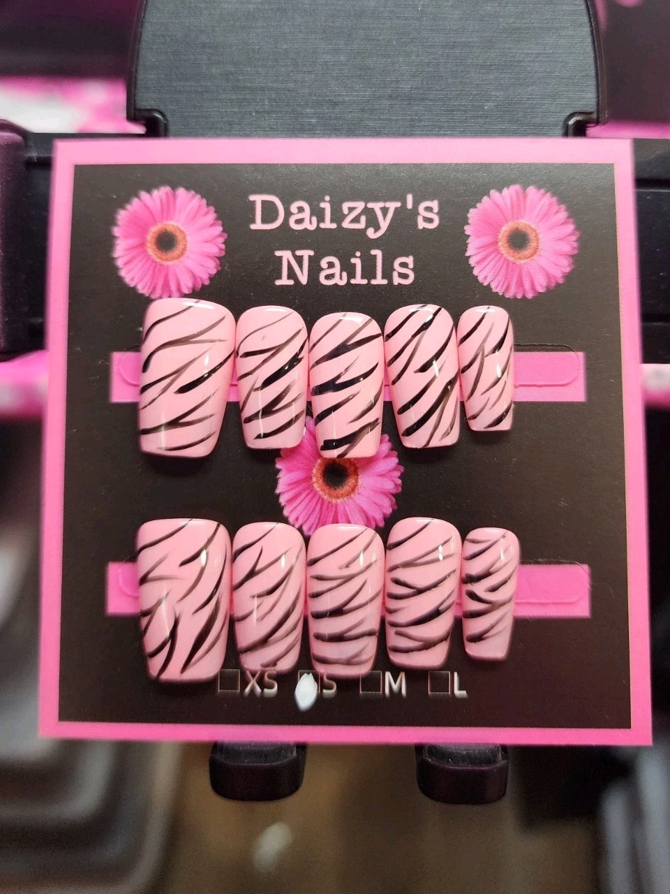 Small Size Black Pink Zebra Press-on Nail Set Handmade Squoval 2.0 Cm Length