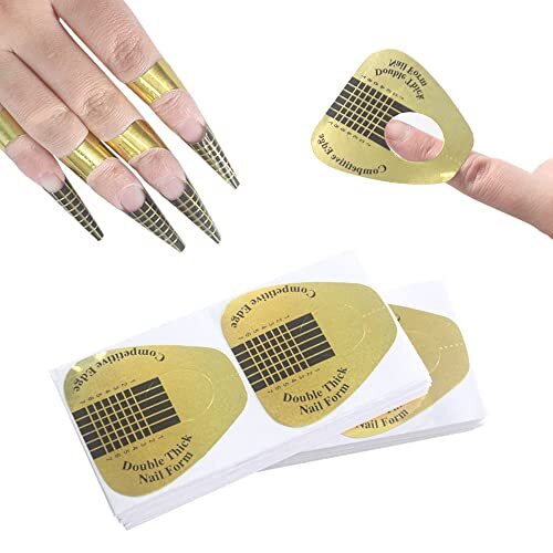 200Pcs Acrylic Nail Forms Sticker, Thick Nail Art Tips B-200Pcs Golden