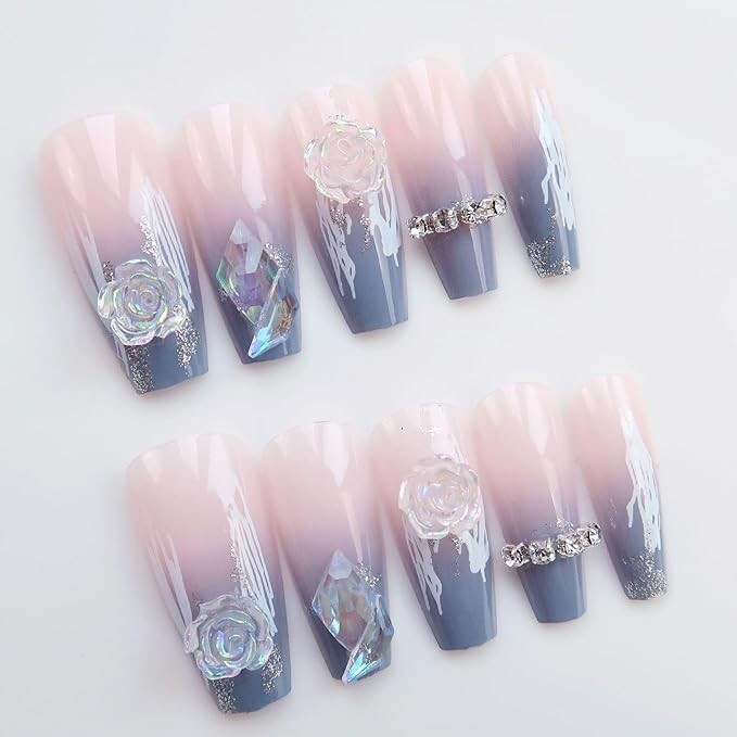 Cute Y2K Press on Nails, Aesthetic Press on Nails Women Girls Nail Art Fashion C