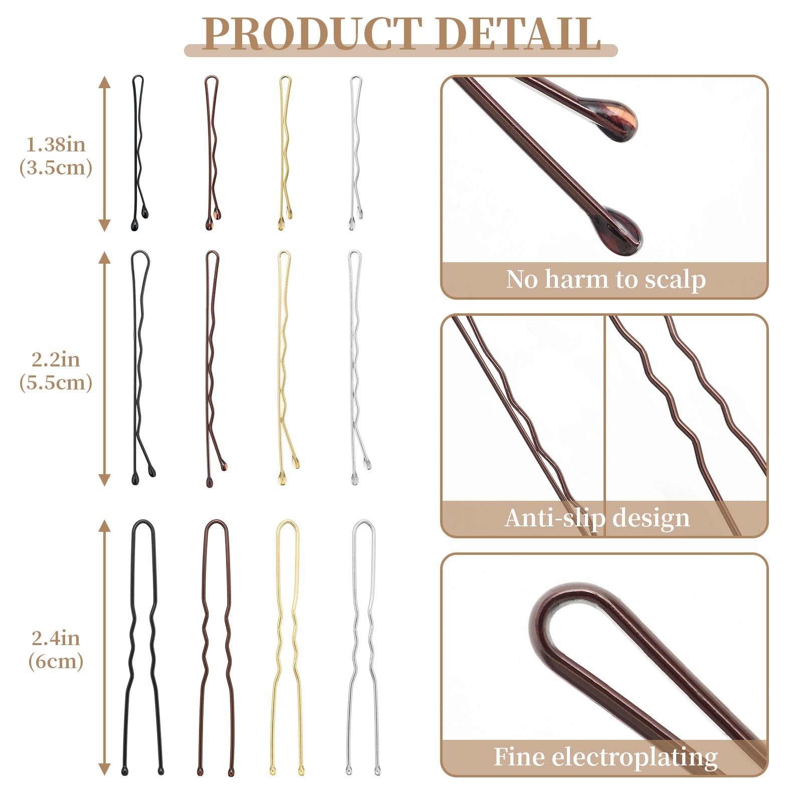 QIUTIMIY 200 Pcs 2.4 Inch U-Shaped Bobby Pins Brown Metal Hair U-2.4in,