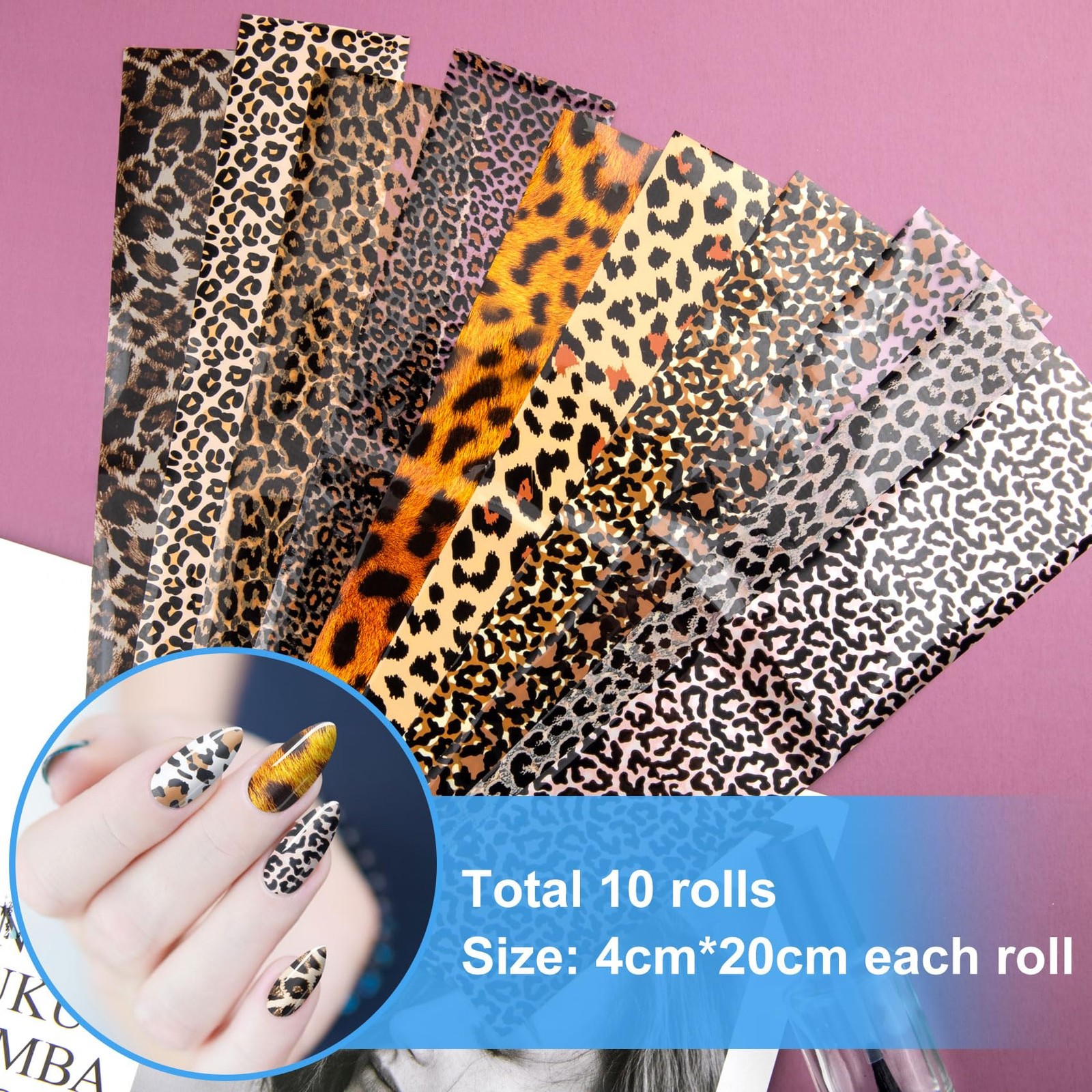 Alpinleux 10 Pcs Print Leopard Nail Art Transfer Stickers, 4cm×2cm