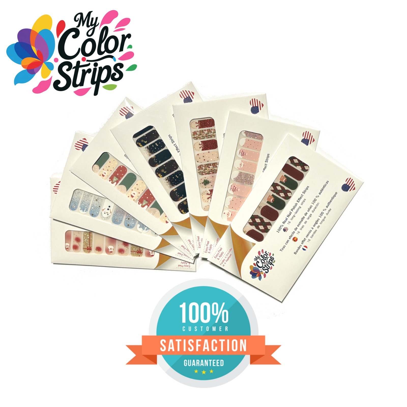 Full Size Christmas Nail Wraps Stickers Polish Look Art Self Stick Strips USA