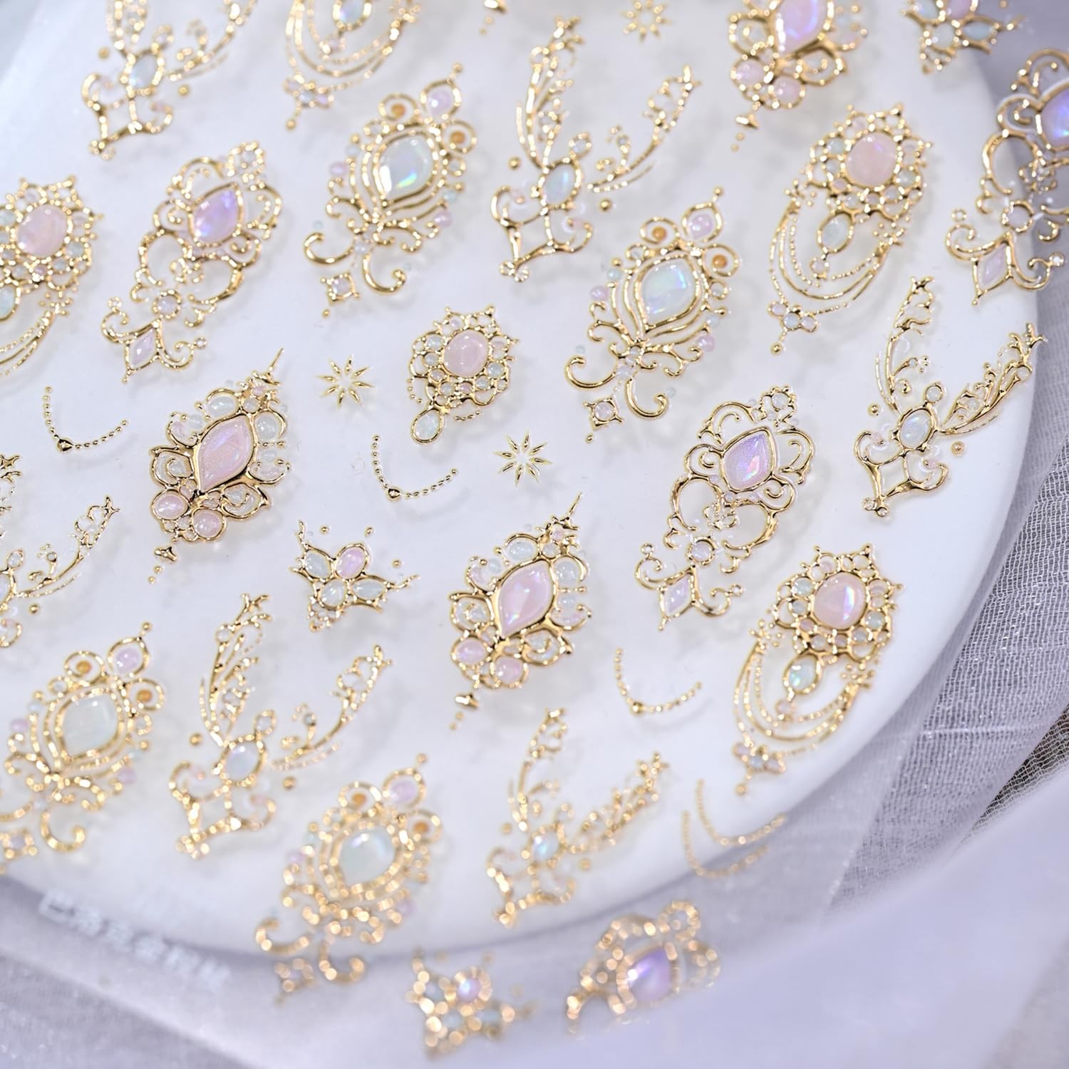 5D Embossed Gemstone Nail Stickers Gold Art Decals with Style-1