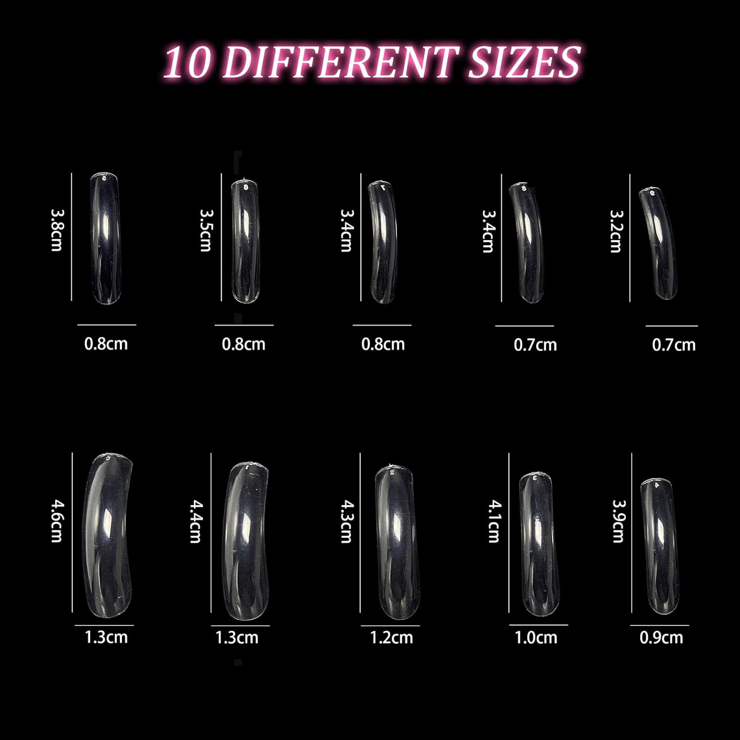 500Pcs Long Curved Nail Tips, Curved Square Press on Nails, 10 Different Size…