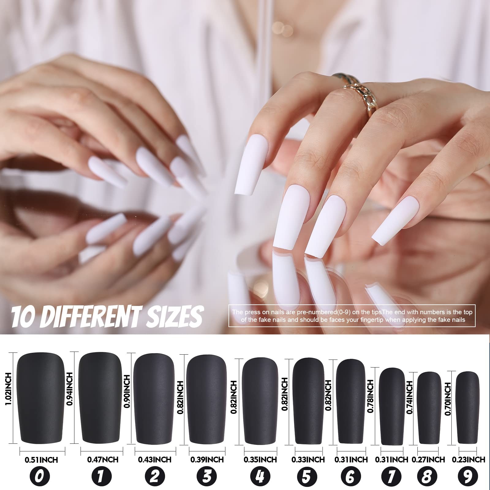 Press on Nails Medium Square, 12 Packs 288PCS Acrylic C-Matte Medium Square