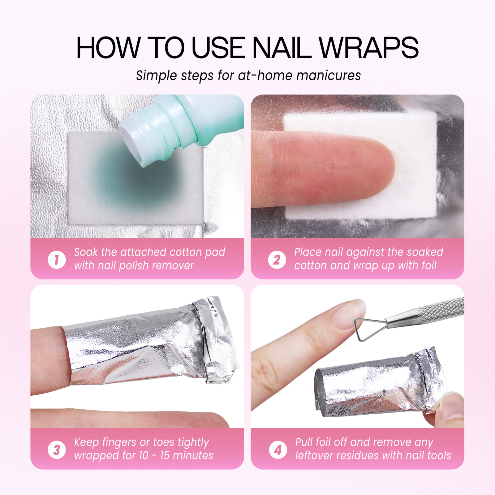 100pcs Gel Nail Polish Remover Wrap Foils w/Cotton Pad and Nail Gel Remover Tool