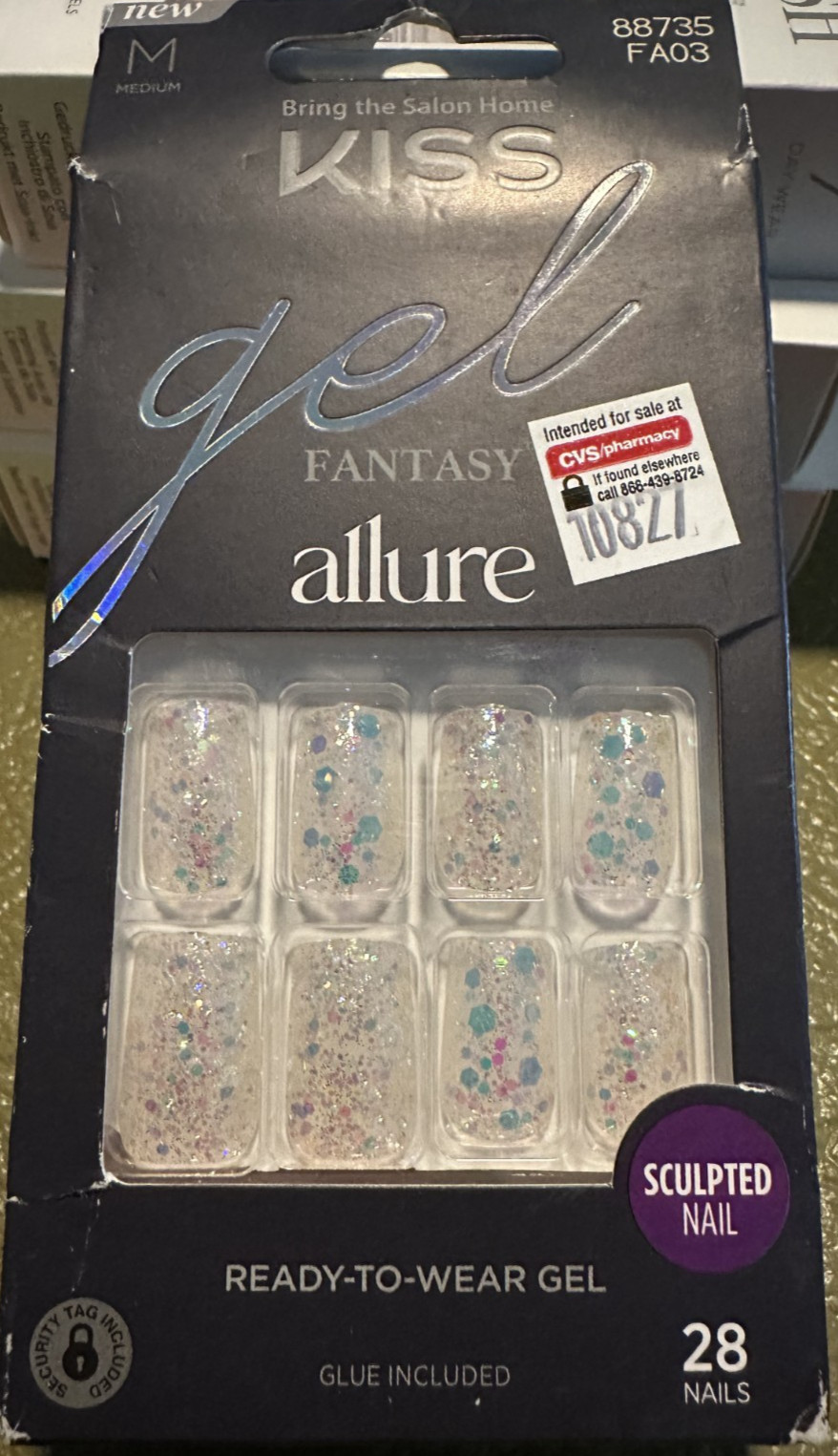 Kiss Nails Manicure Medium Clear Glitter Allure Gel Square Sculpted Nail