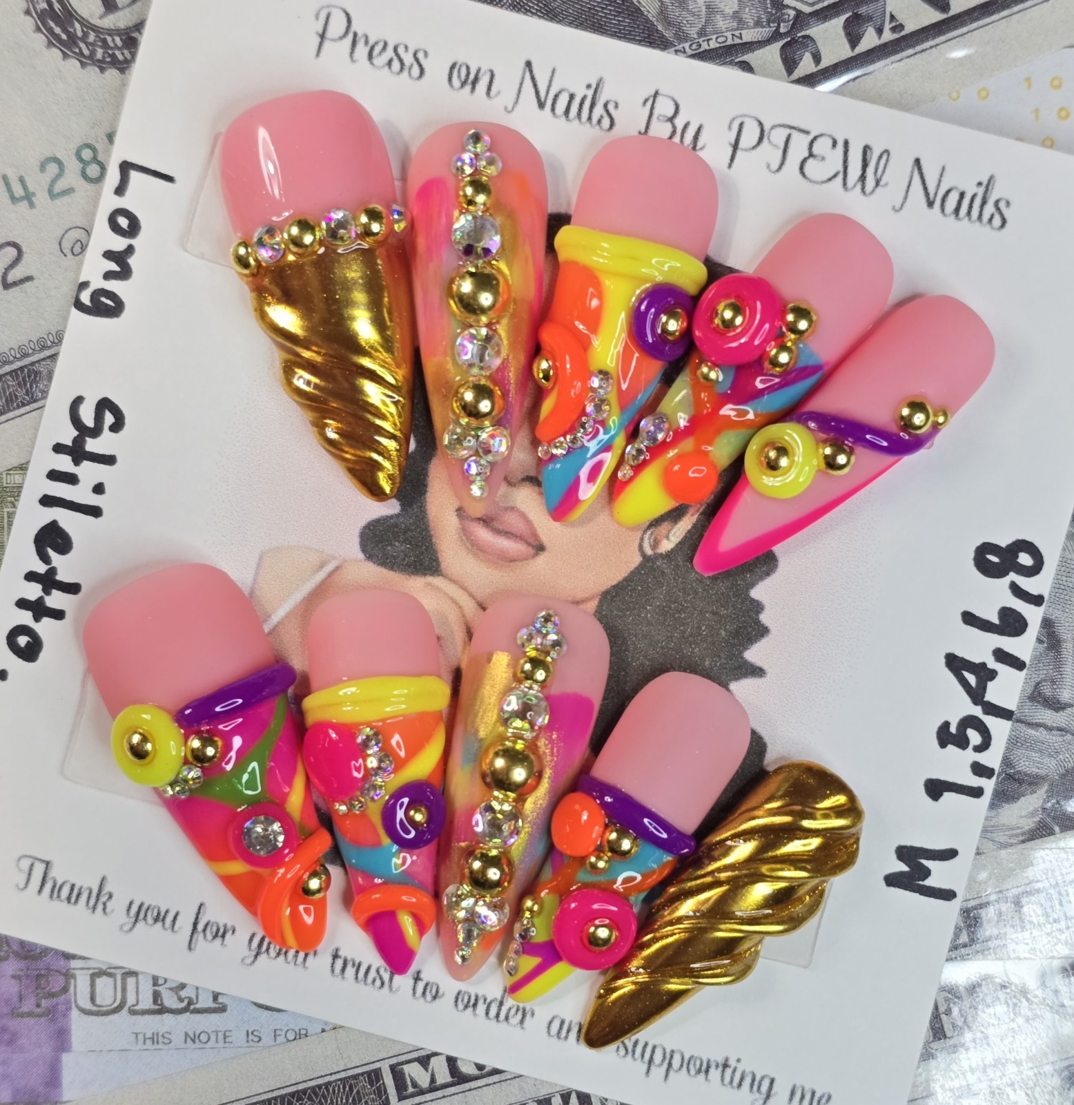 Handmade Press On Nails, Colorful Nails,Medium Size 1,5,4,6,8 Long Stiletto