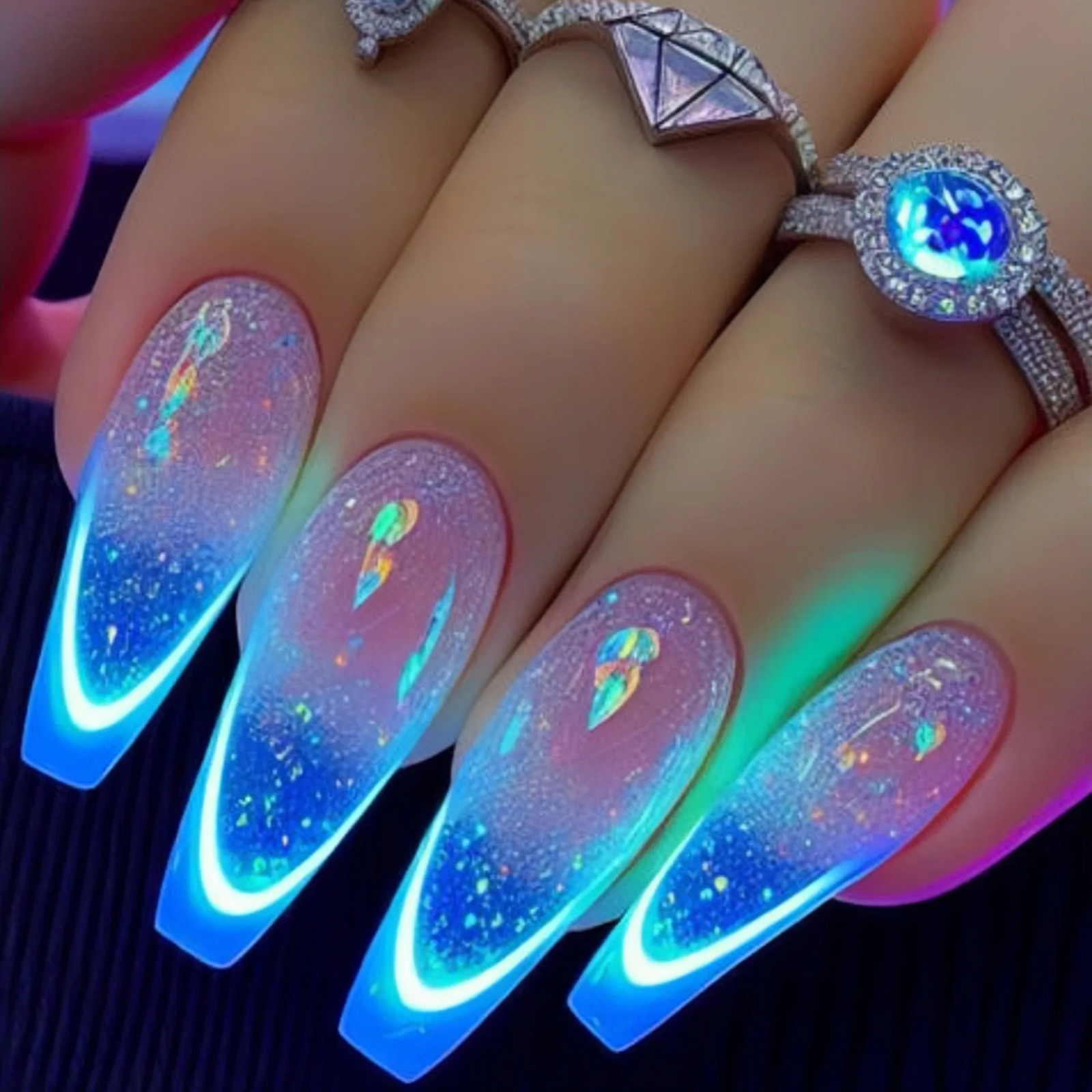 Strip Grid Print French Ballet Shape Medium Long Full Cover Press On Fake Nails