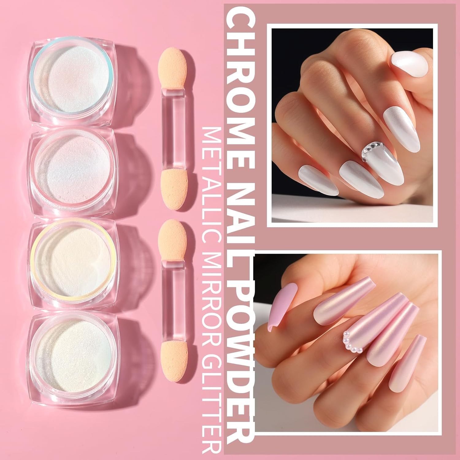 Nail Art Kit Beginners Chrome Powder Charms Stickers Brushes Dotting Rhinestones