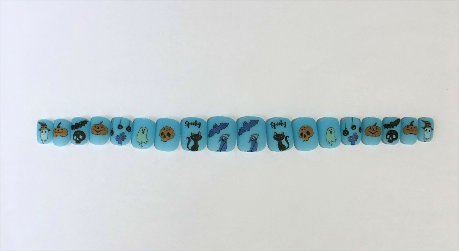 Halloween Nails, Matt Baby Blue – (Set of 18 sizes 0-8) Short Square