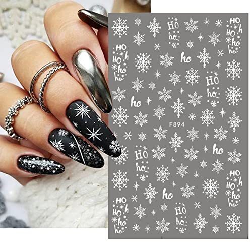 8PCS Snowflake Nail Art Stickers White Glitter Snow Nail Design 3D Self