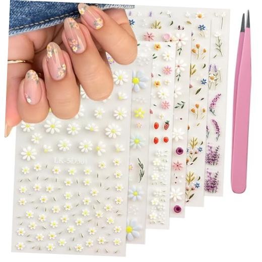 Flower Nail Art Stickers Daisy Nail Decals for Women | 5D Embossed Colorful-01