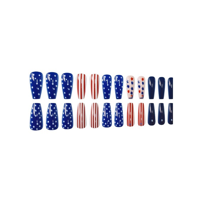 48pcs-4th of July Press on Nails with American Flag, Stars and Stripes Designs