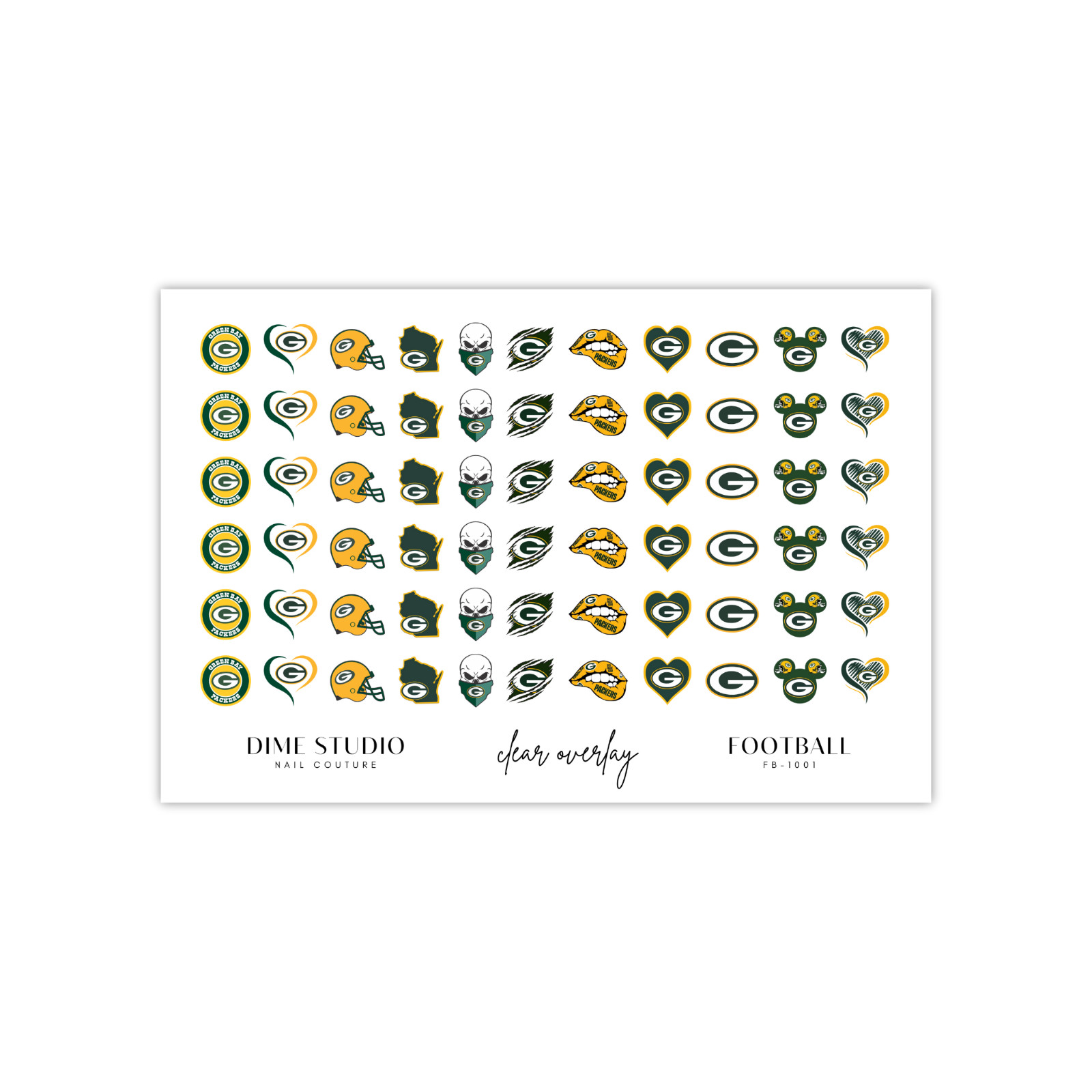 Wisconsin Green Bay Packers Nail Decals Waterslide Clear Overlay