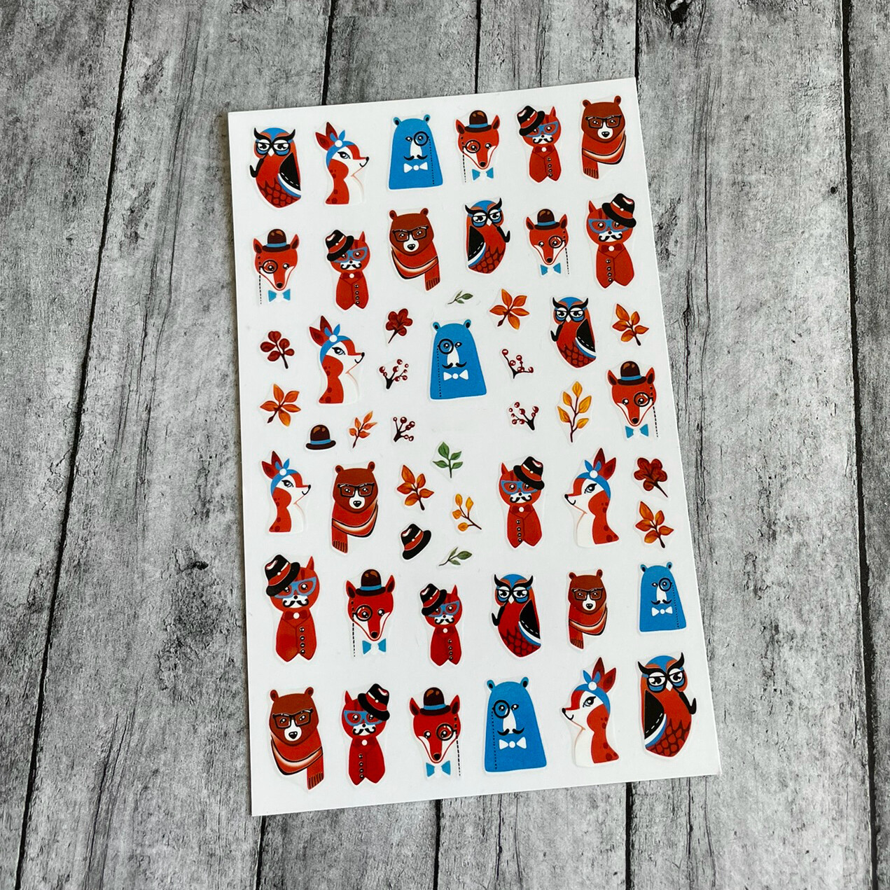 Small Animal Leaf Nail Sticker Bear Fox Owl Deer Cats Nail Decal