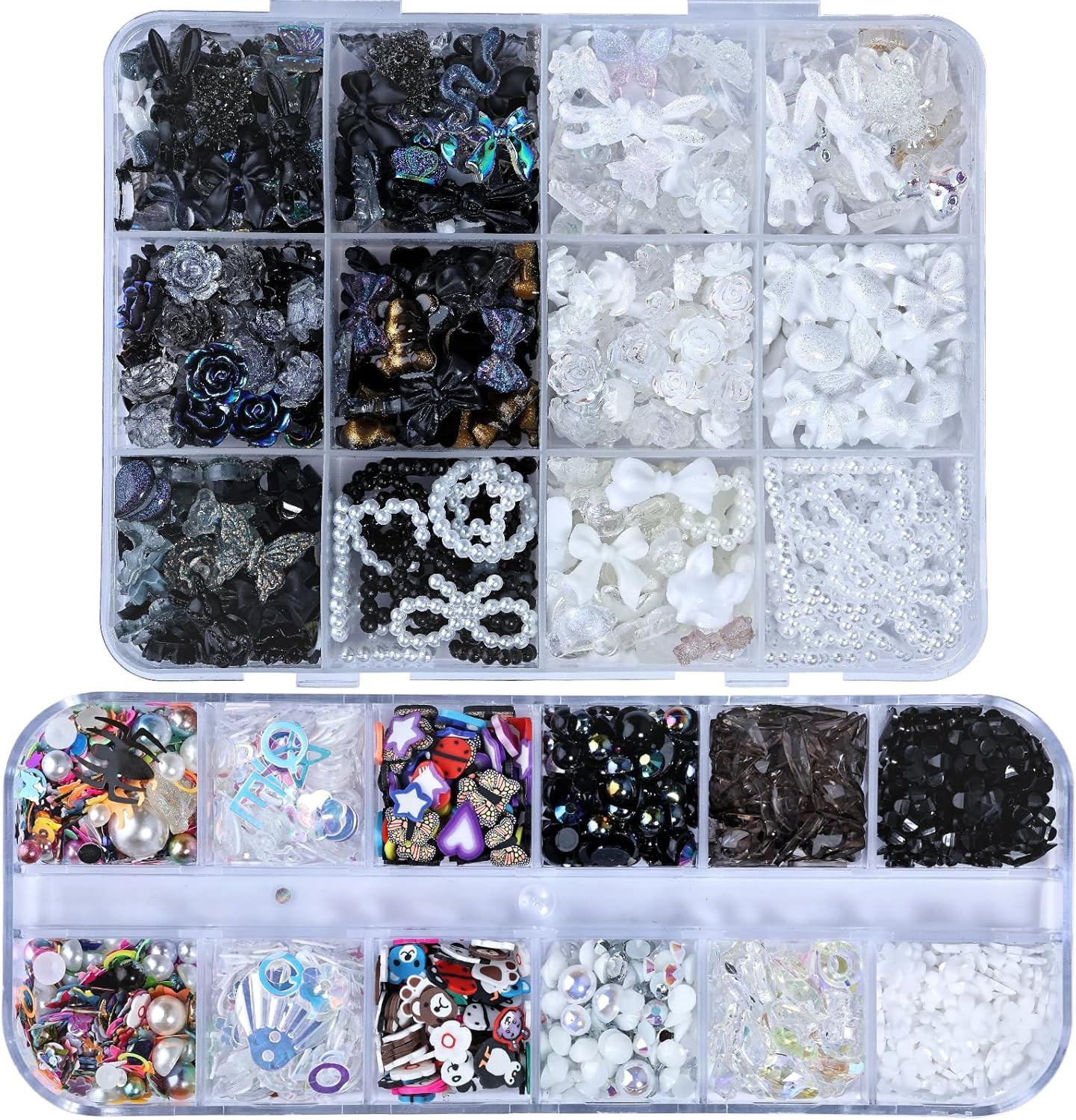 1400 Pieces 3D Butterfly Rose Flower Bow Rabbit Bear Nail Charms Kit with Nail A