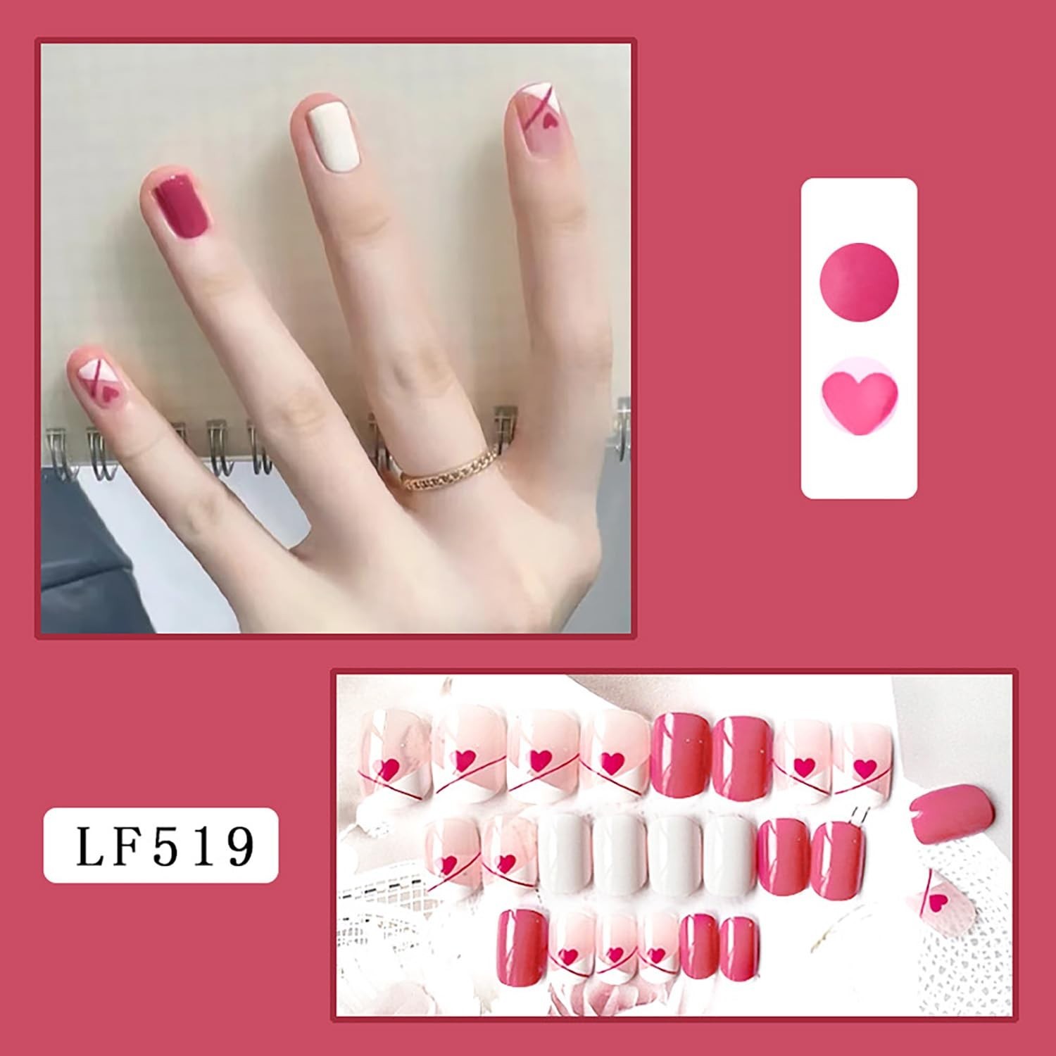 Glossy Full Cover 24 Pcs Short Press On Nails – Stylish Valentine’s Day Gift Set