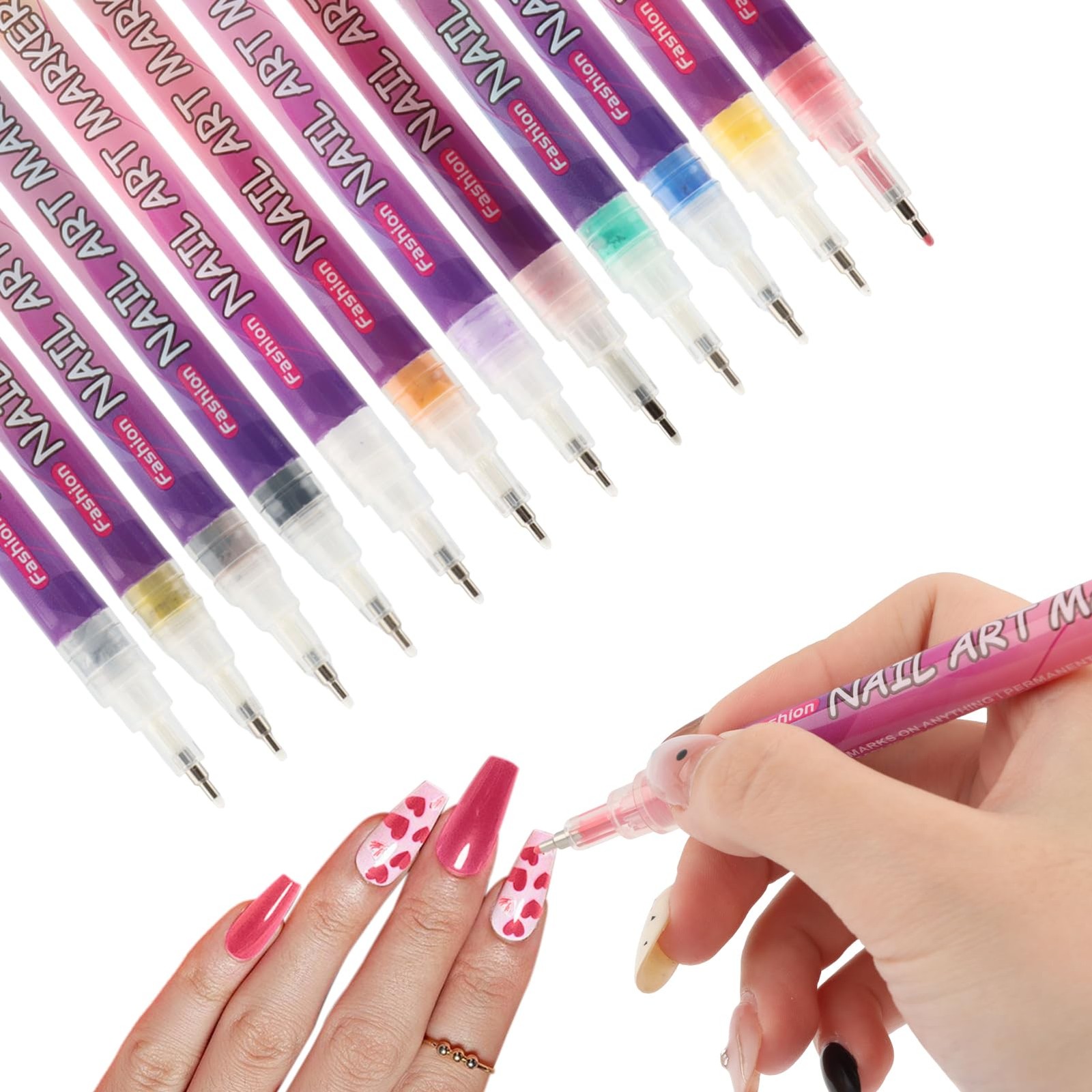 12 Colors Nail Art Pens Set Fine Tip Nail Polish Pen Markers 0.5mm Quick Dry …
