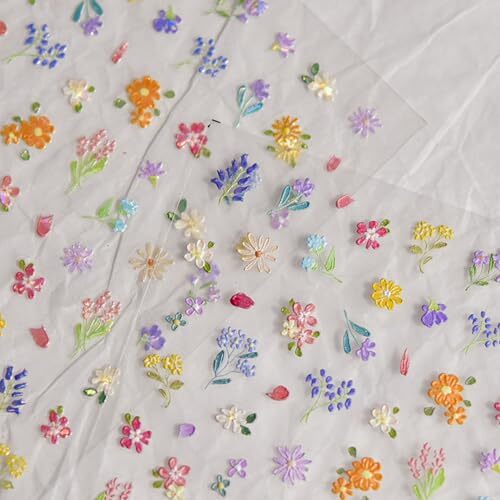 2 Sheets Flower Nail Art Stickers 5D Embossed Nail Decals style-cute flower