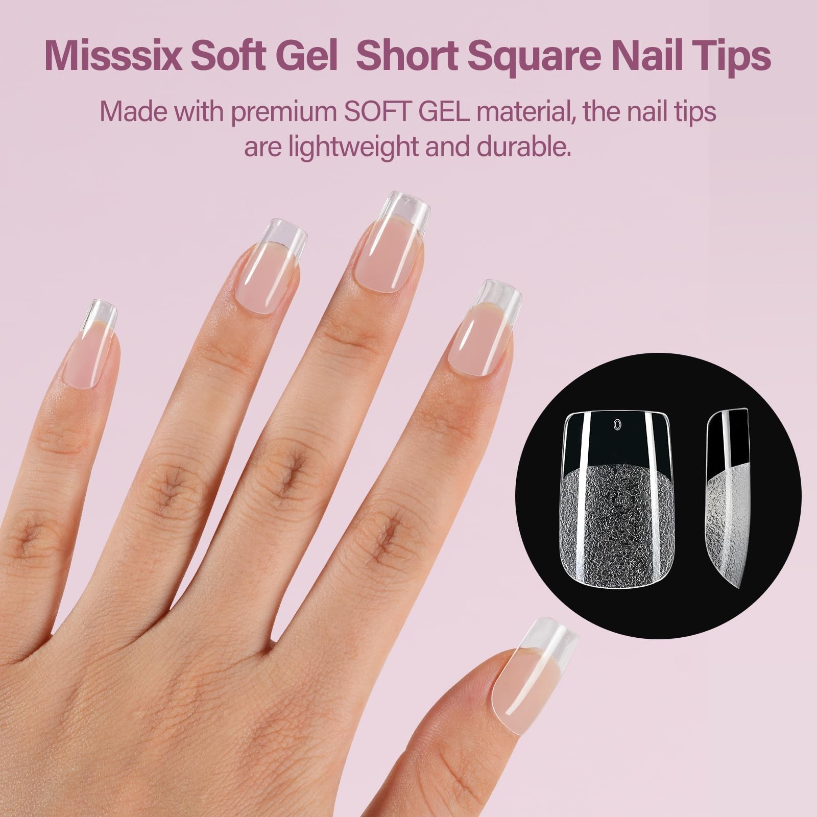 Short Square Gel Nail Tips Kit, 216Pcs Pre Etched Clear gel x Fake Nails, Ful…