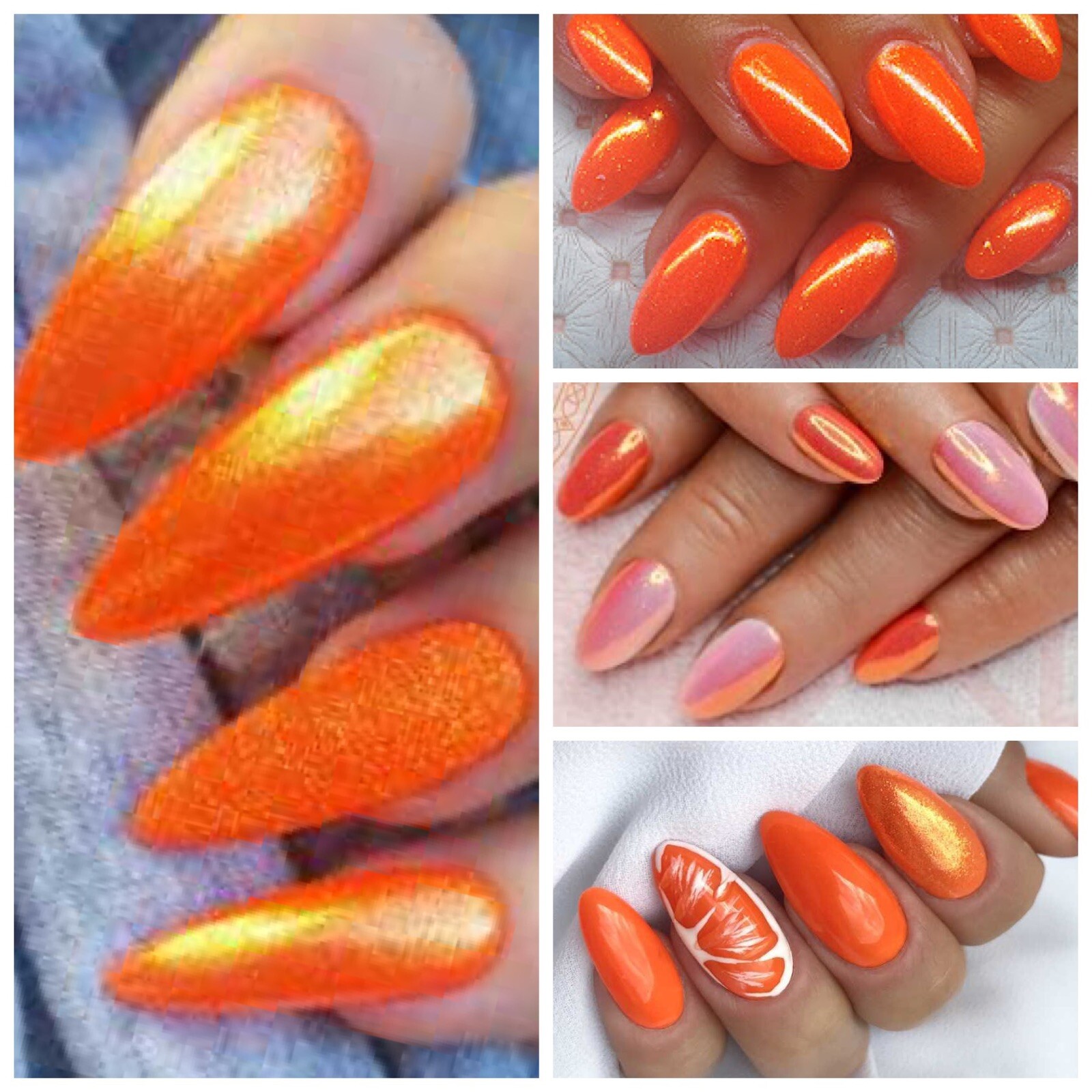 ORANGE MERMAID EFFECT Glitter NAILS Shimmer POWDER GEL HYBRID Apricot Orange 30