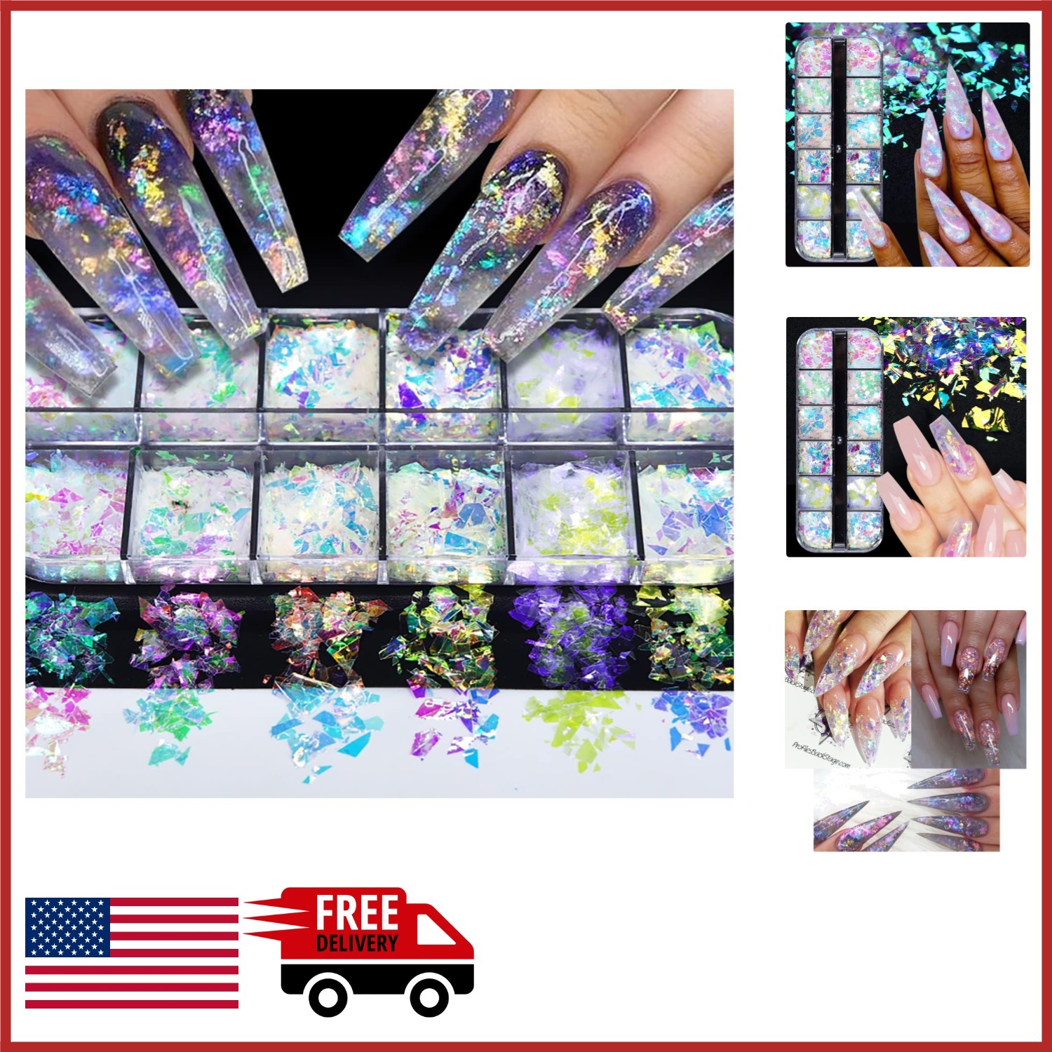 12 Colors Iridescent Ice Slag Nail Art Glitter Sequins for DIY Nail Designs