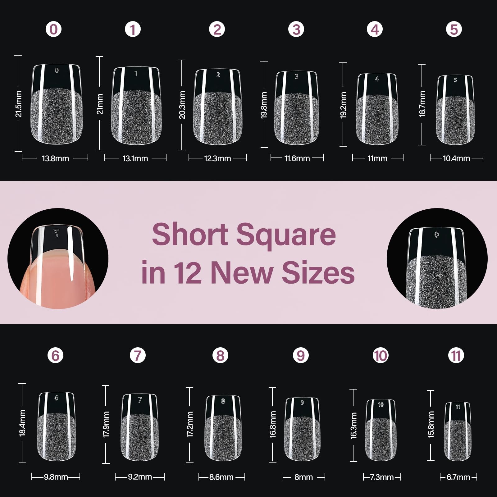 Misssix Short Square Gel Nail Tips Kit, 216Pcs Pre Etched Clear gel x