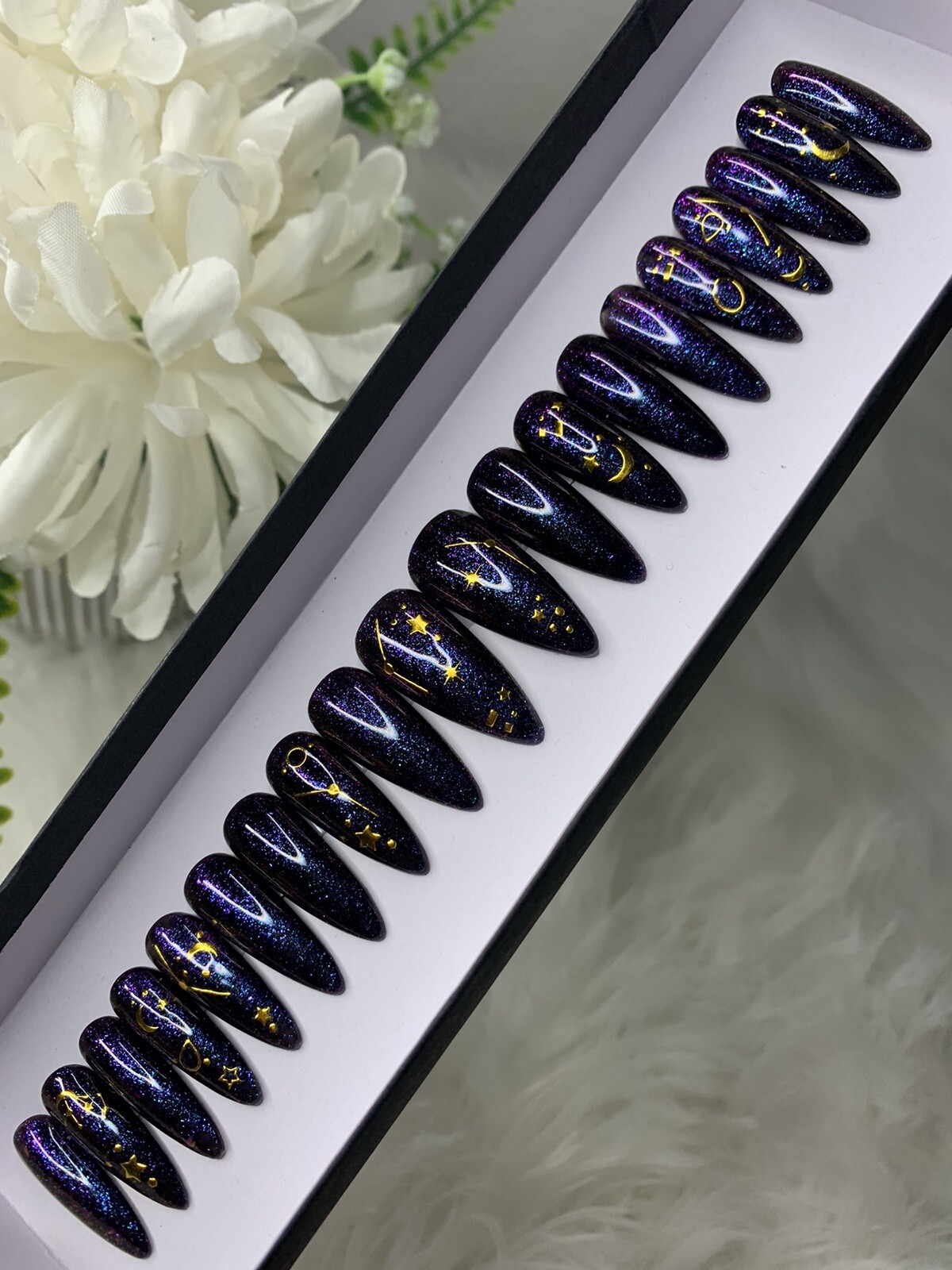 Galaxy Press On Nails | High Quality | Handmade | Custom | Medium Stiletto
