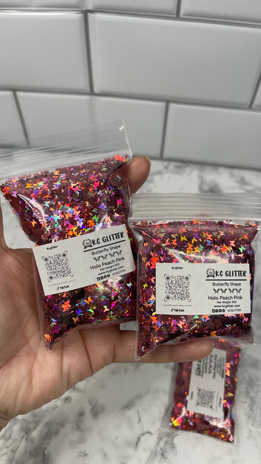 50g Solvent Resistant BUTTERFLY shape Glitter Holo PEACH PINK Nail Art DIY Craft