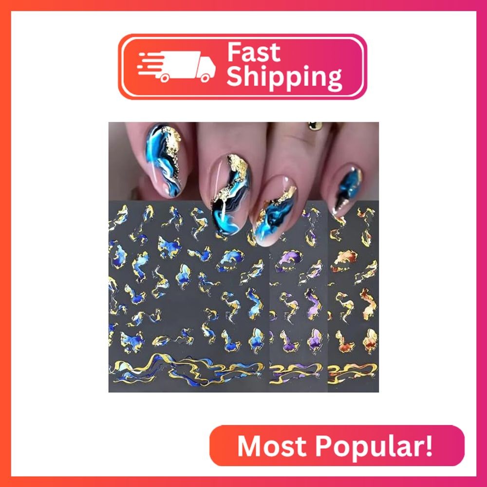 FRUZJAY Marble Nail Art Stickers Decals 3D Self-Adhesive Nail Decals Blue Marble
