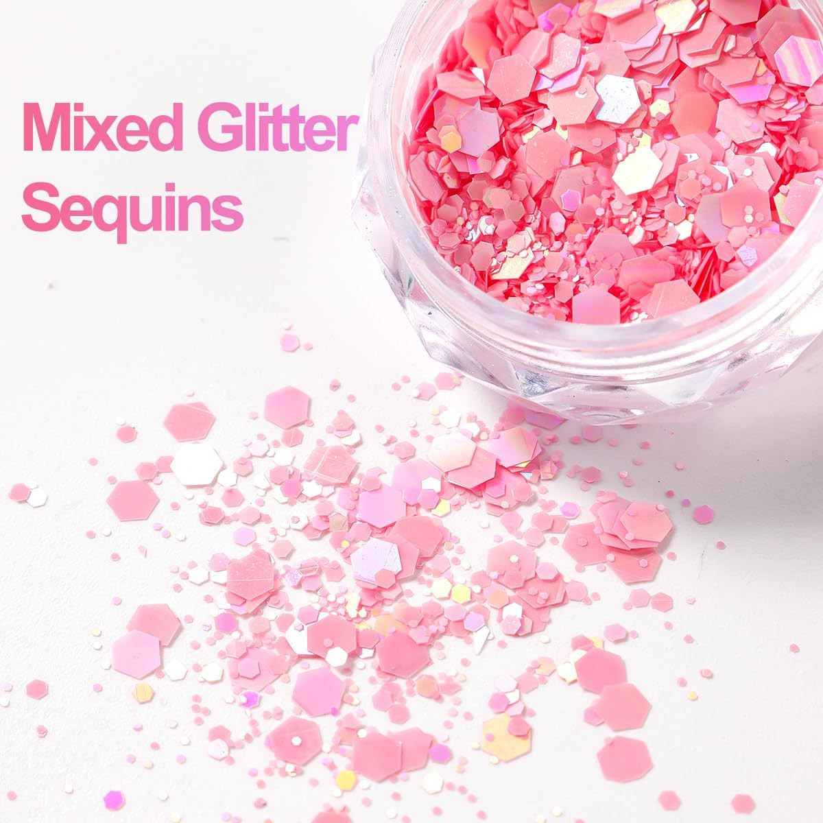 Pink Nail Glitter Powder, 12Pcs Nail Art Sequins Dust Set | Holographic Paillett