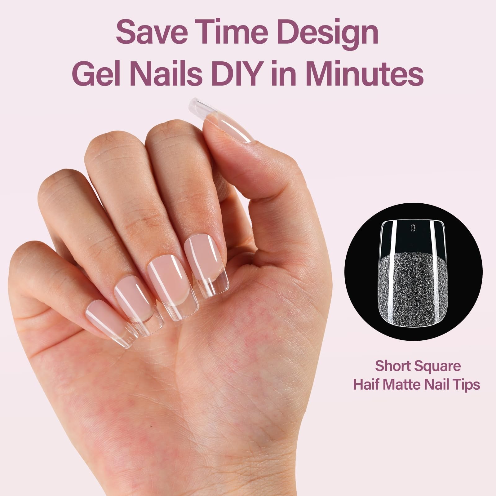 Short Square Gel Nail Tips Kit, 216Pcs Pre Etched Clear gel x Fake Nails, Ful…