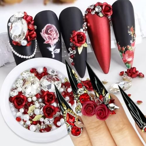 3D Red Rose Flower Nail Art Charms Valentines Rose Flower Nail Art Charms-3
