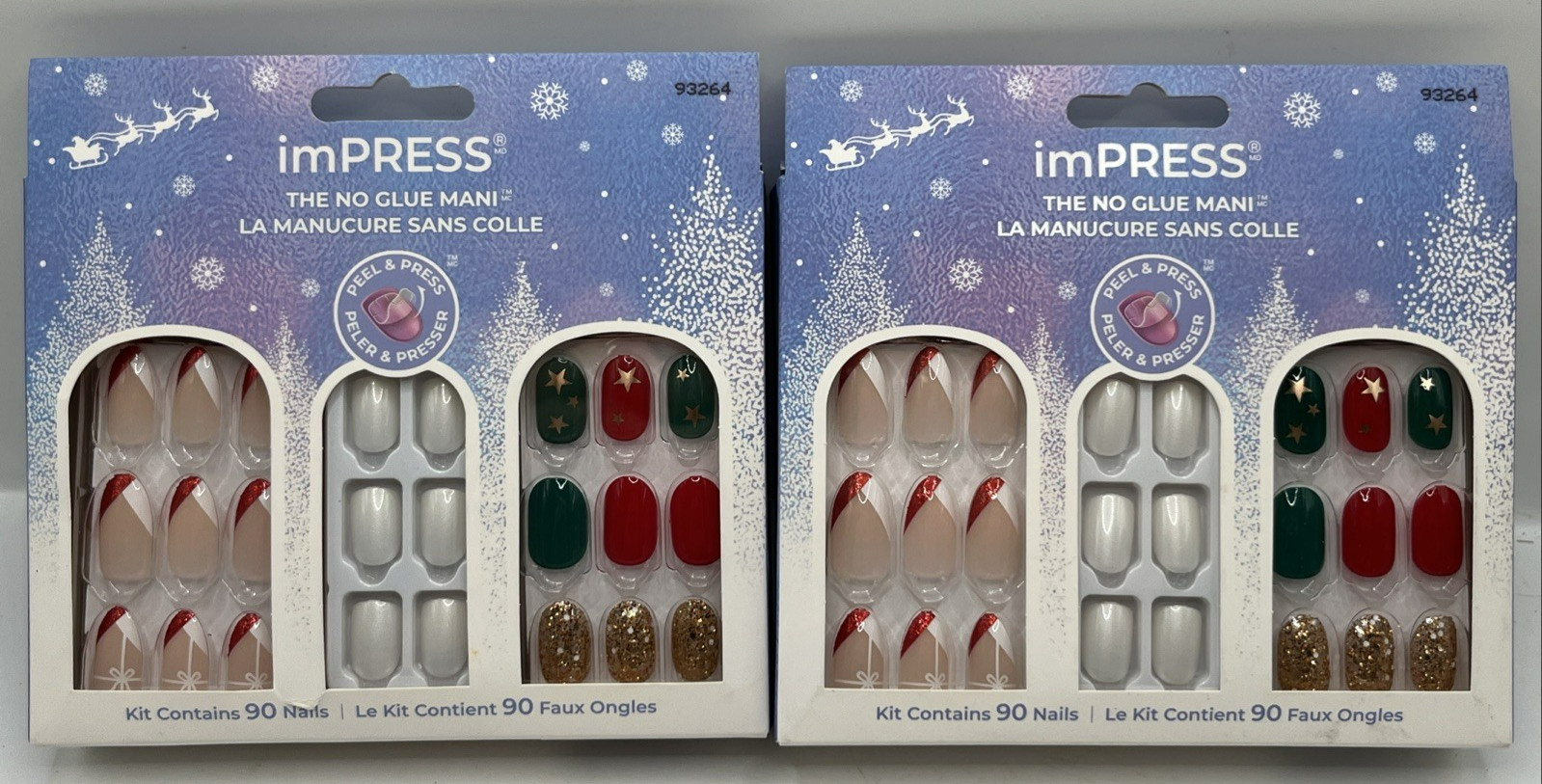 2 Kiss Impress The No Glue Mani 90 Christmas Nail Kit Press On Nails NEW