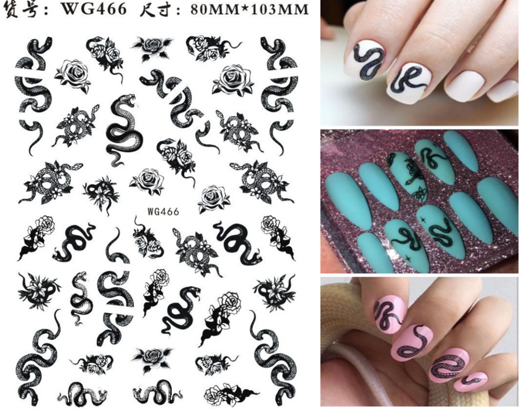 Skull Snake Cross Dragons Tiger Evil Design Nail Art Stickers Slide Decals NH11