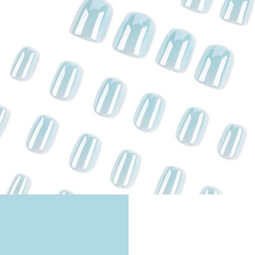 Light Blue Nail Press ons – Short Square Square Nails – Glossy Style03