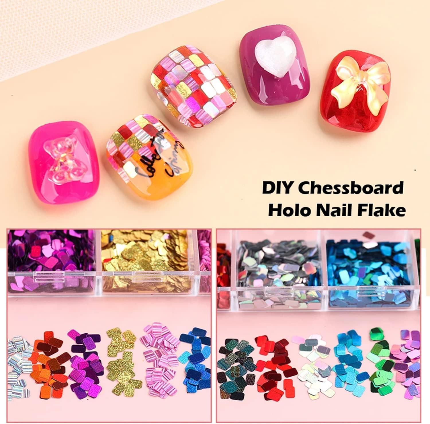 Holographic Nail Glitter Flakes, 12 Colors Rectangle Sparkly Nail Square