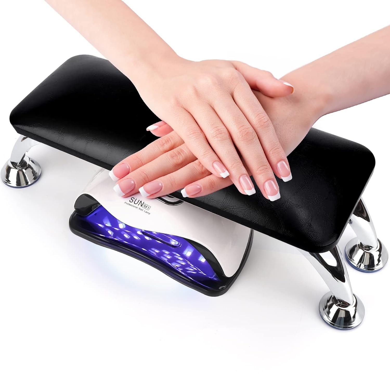 Professional Manicure Hand Pillow with Adjustable Stainless Steel Legs – Black