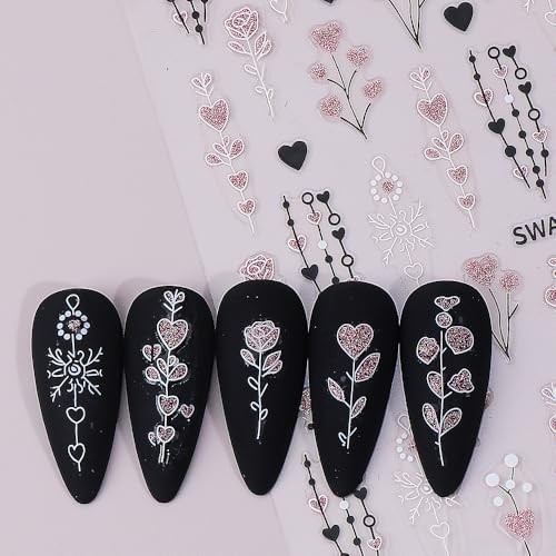 Valentine’s Day Nail Art Stickers Decals 3D Self mini heart french line