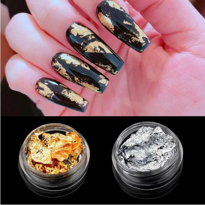 Nail Art Foil Leaf Flakes Caviar Glitter Silver Gold Body Face Makeup Decoration