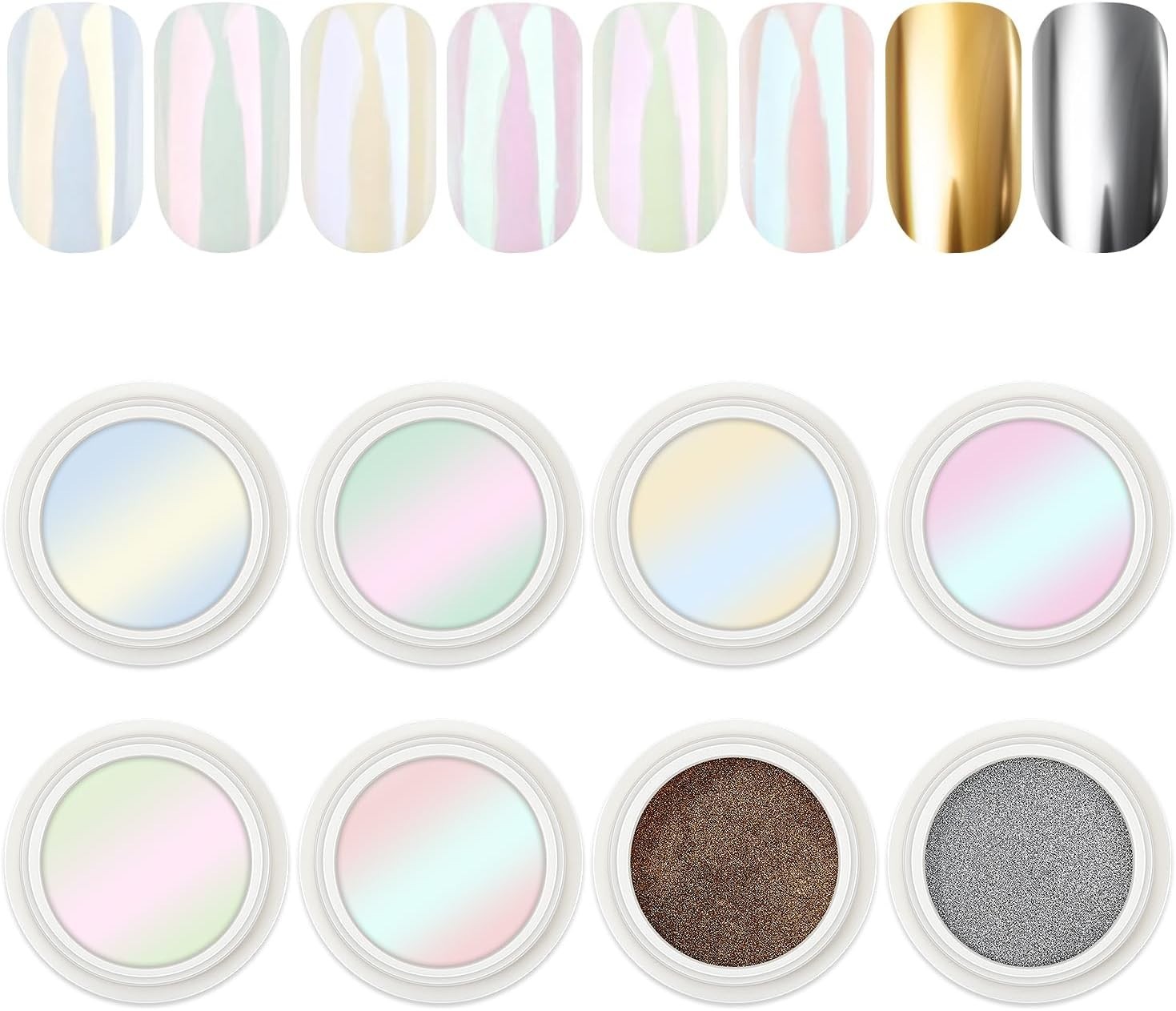 8-Color Pearl Chrome Nail Powder Set – Holographic Pigment Collection