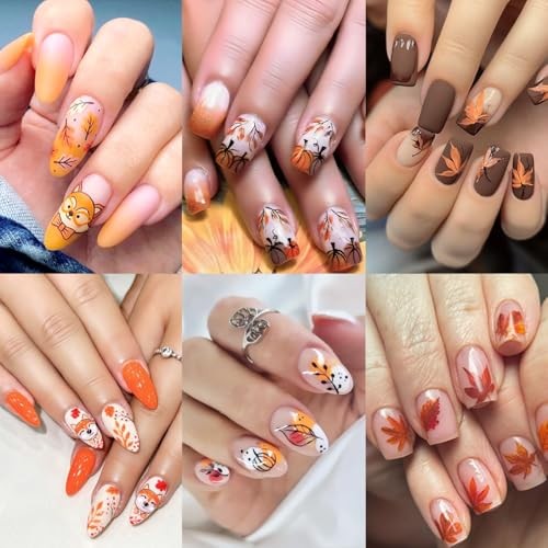 6 Sheets Fall Nail Art Stickers Thanksgiving Day Nails Fall Stickers Style 6