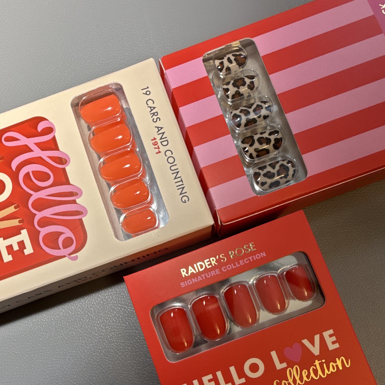 Lot of New Hello Love Press-On Nails: Set of 3: Cheetah, Red, and Peach colors