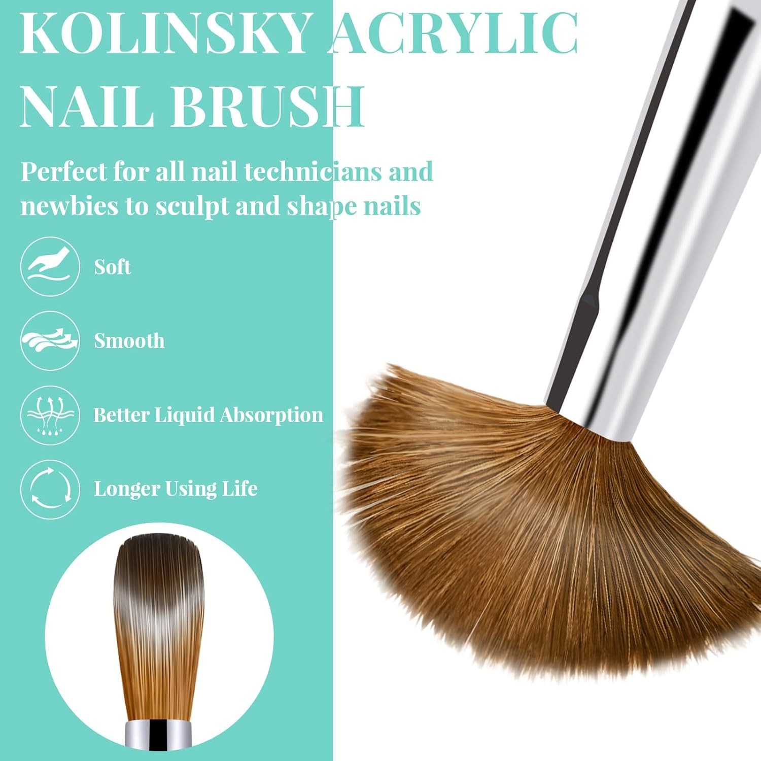 Acrylic Nail Brush Set, Size 6/10/14. Koliy Hair, Oval Crimped Pred