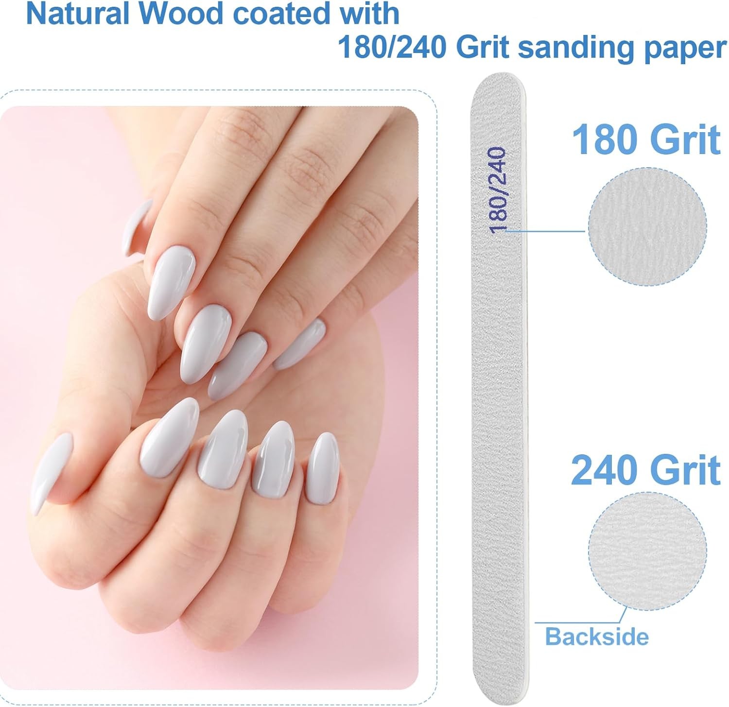 Nail File, Emery Boards for Nails 180/240 Grit Nail Files for Natural