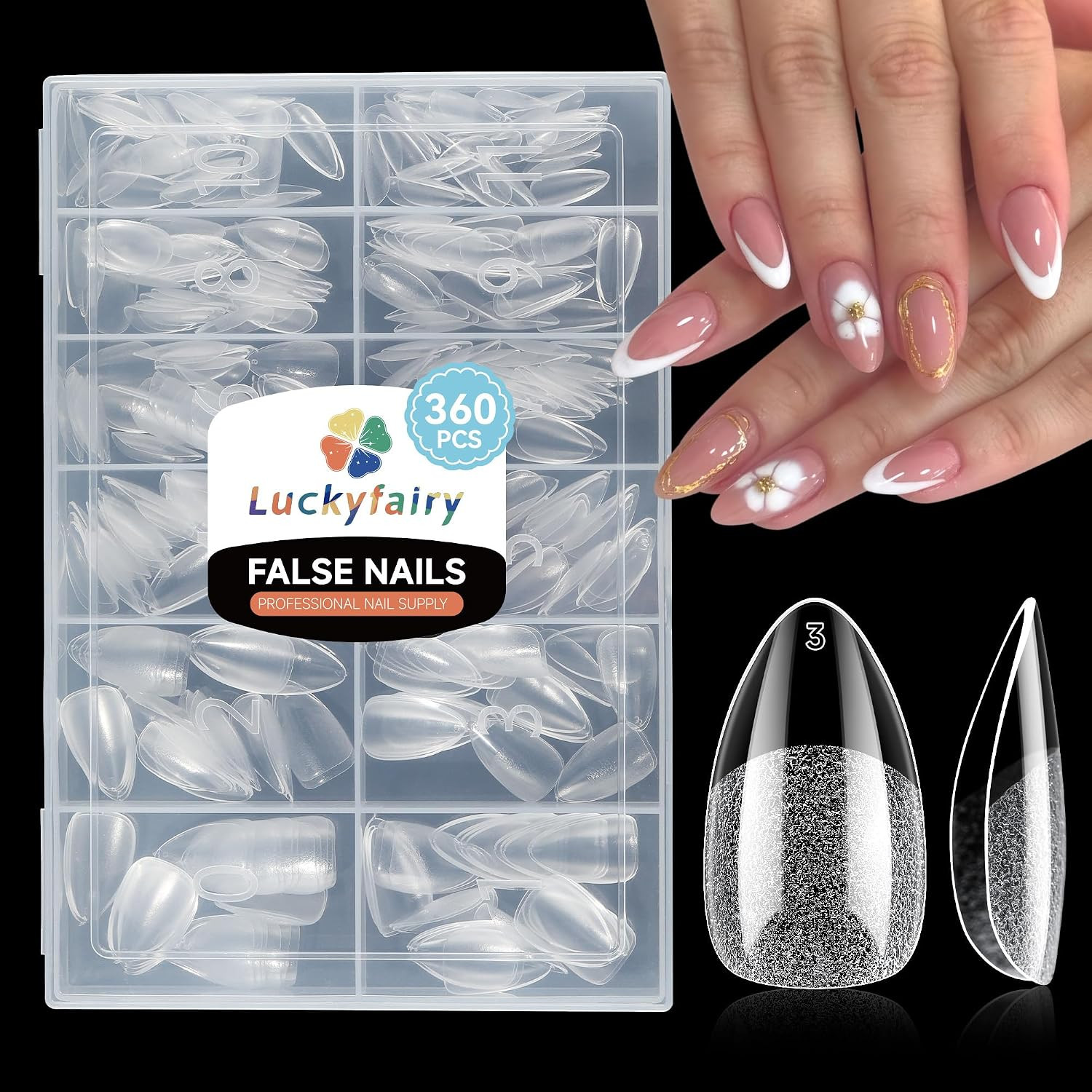 Short Almond Gel Nail Tips 360Pcs, Pre Etched Nail Tips Almond Shape Full Cover