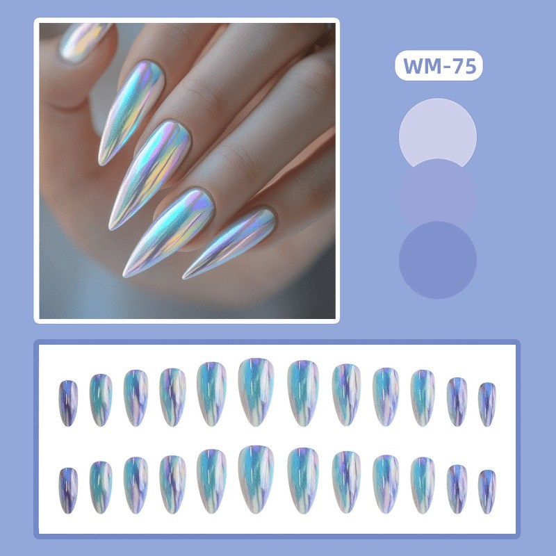 48 Pcs of Rainbow Aurora Electroplated High heeled Fake Nails Suitable for Women