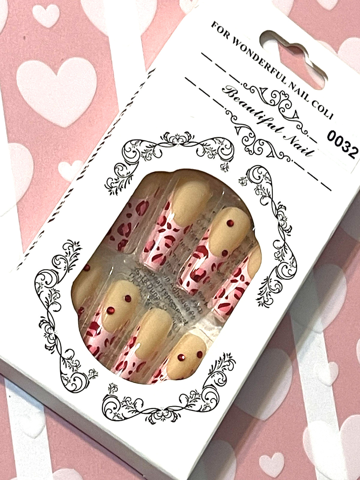 For Wonderful Nail Collection NUDE with PINK FRENCH TIP & CHEETAH DETAIL, STONES