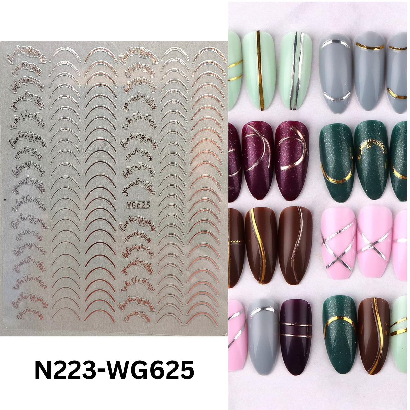 Elegant Rose Gold French Tip & Motivational Text Nail Art Stickers